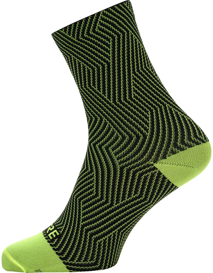 Gorewear C3 Mid Socks - 6.7", Neon Yellow/Black, Men's, 6-7.5 