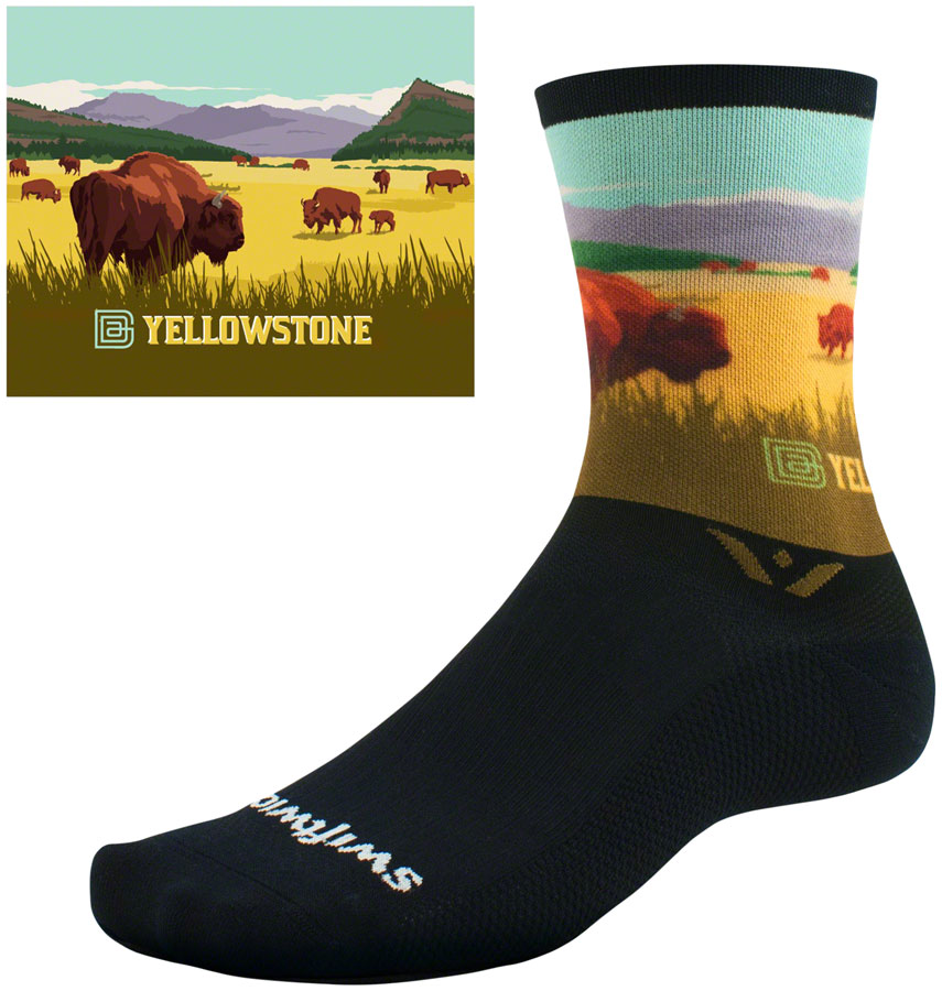 Swiftwick Vision Impression National Park Crew Socks - 6", YellowstAnkle Bison, Small