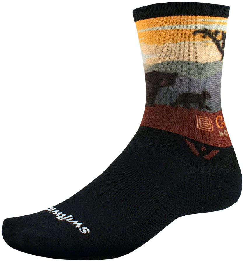 Swiftwick Vision Impression National Park Crew Socks - 6", Great Smoky Mountain Bears, Small