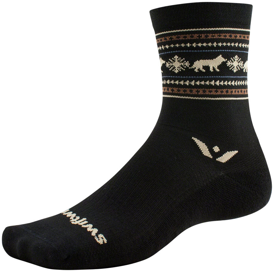 Swiftwick Vision Five Winter Collection Socks - 5", Winter Black Wolves, XL 