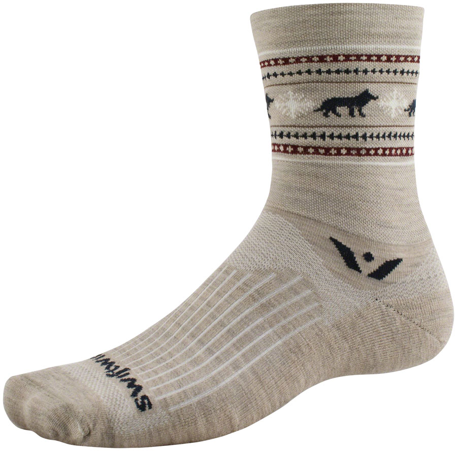 Swiftwick Vision Five Winter Collection Socks - 5", Winter Khaki Wolves, XL 