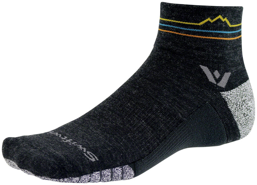 Swiftwick Flite XT Trail Quarter Crew Socks - 4", Coal Sunset Mountain, Medium