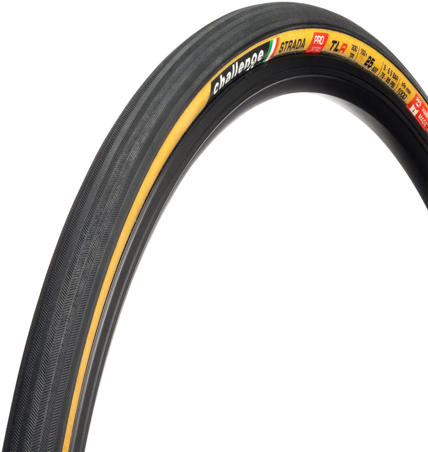 Challenge Strada Pro Tire - 700 x 27, Tubeless, Folding, Black/Tan, Handmade 