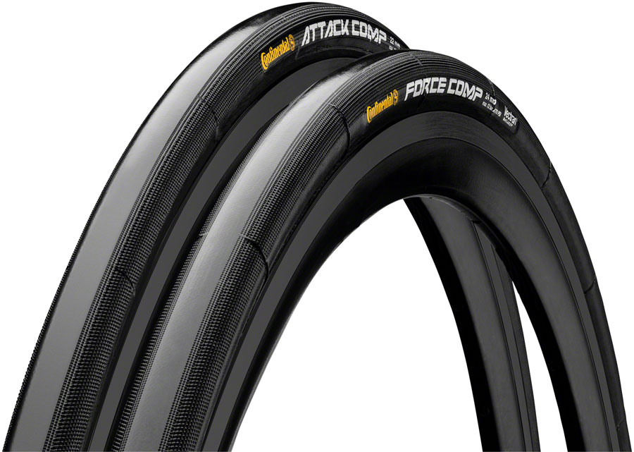 Continental Attack/Force Comp Tire Combo - 700 x 24/22, Tubular, Folding, Black, BlackChili, Vectran Breaker, Pair 