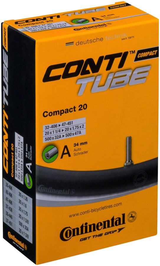 Continental Standard Tube - 20 x 1-1/4 - 1-3/4, 34mm Schrader Valve 