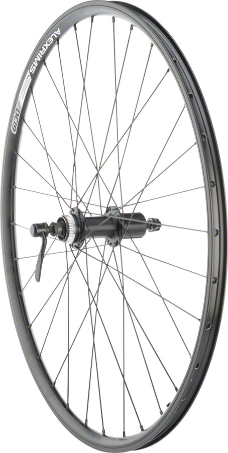 Quality Wheels Value Double Wall Series Rim+Disc Rear Wheel - 26", QR x135mm, Center-Lock/Rim Brake, HG10, Black, Clincher, 32H